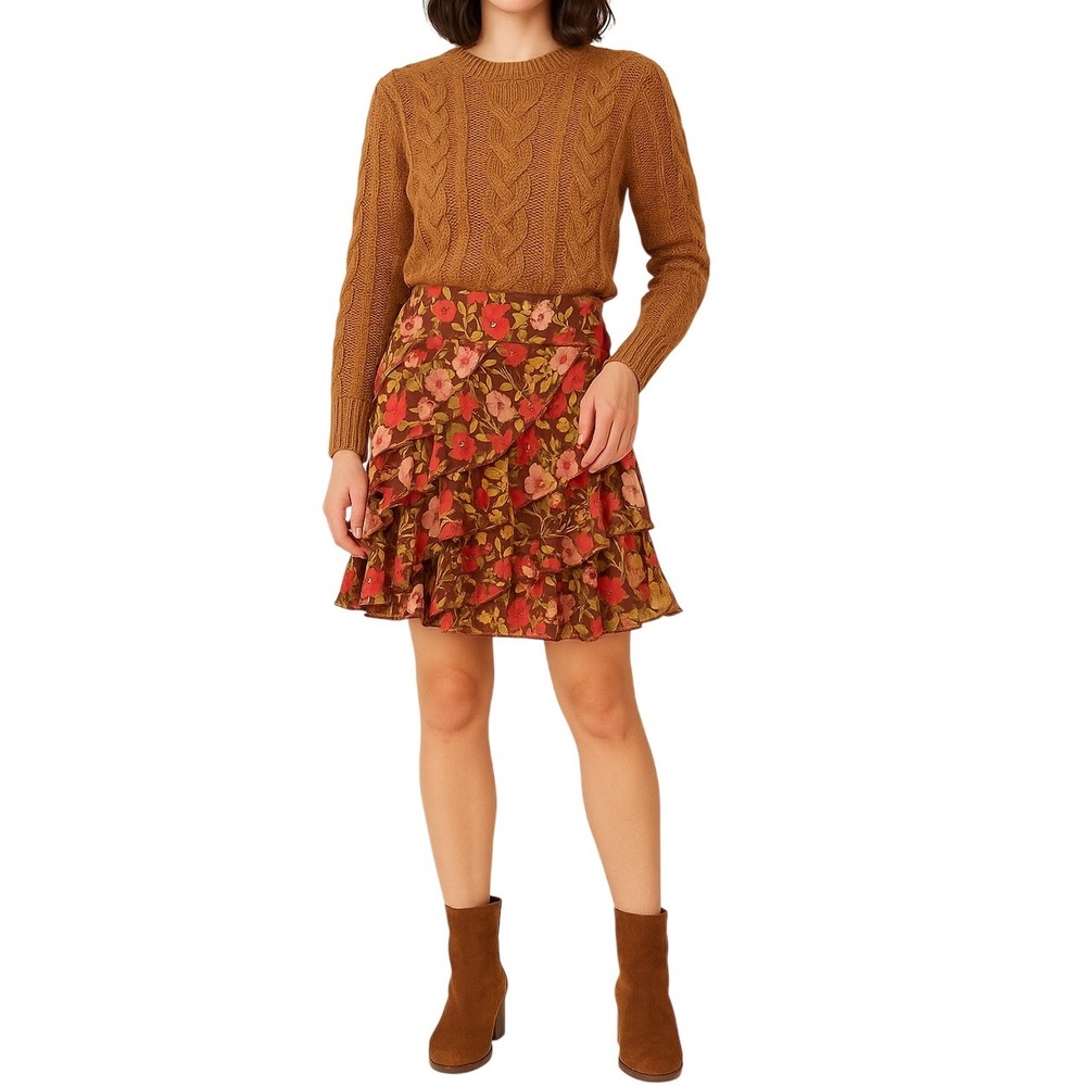 CONTEXT‎ 100% Silk Floral Skirt Size 2 Ruffle Beaded Romantic Flowy Y2K Feminine - Picture 10 of 17